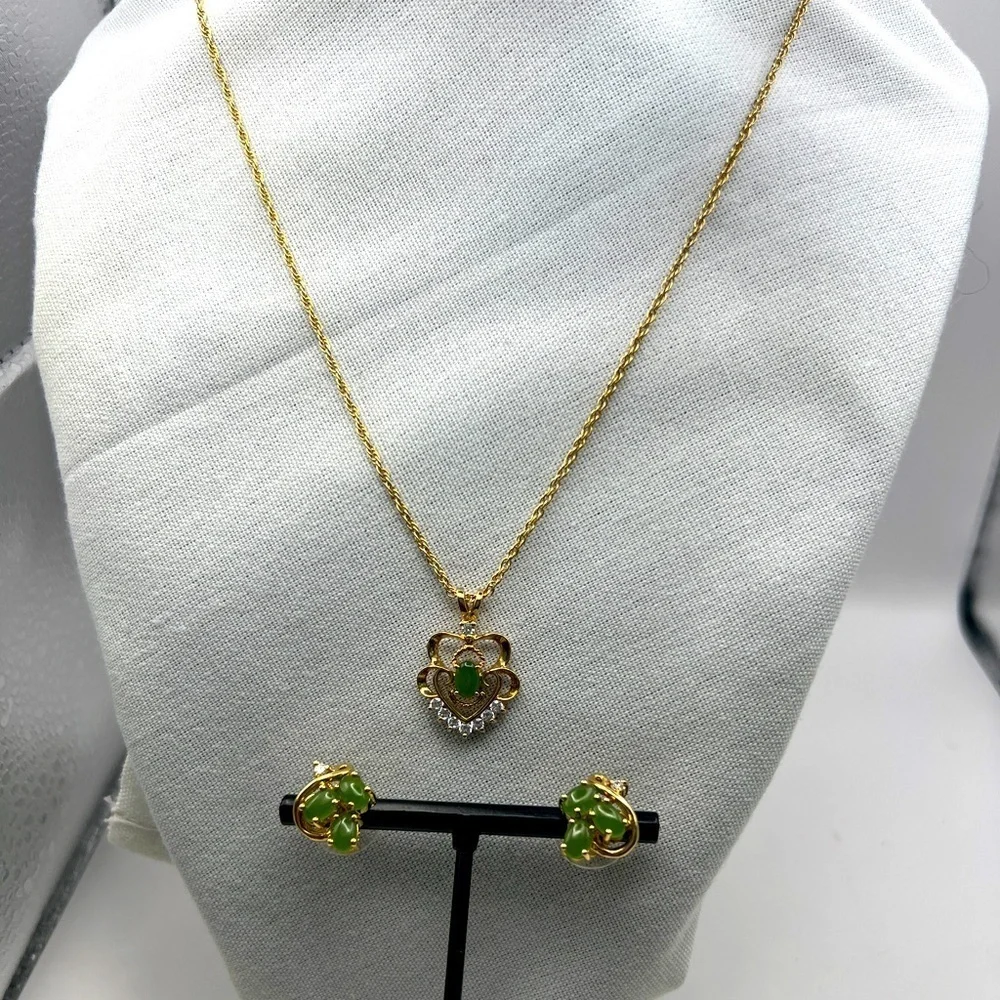 Joseph Cleary JC Green Chalcedony gemstones and CZ diamonds necklace and earring